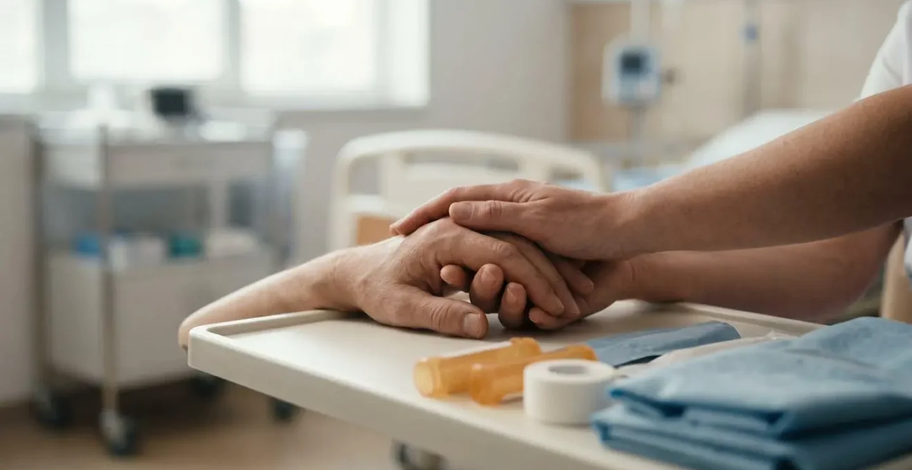 Scène évoquant l'assistance internationale et le soutien familial lors d'une urgence médicale à l'étranger