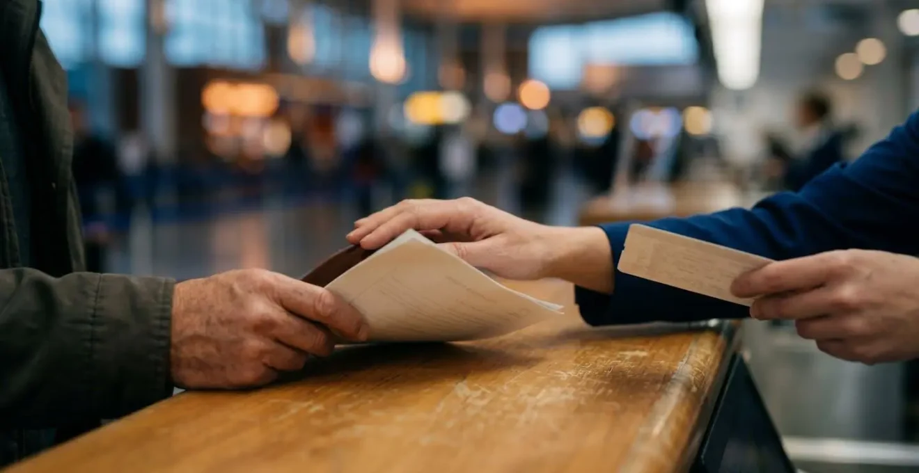 Voyageur en situation d'urgence obtenant son billet de retour pour la France