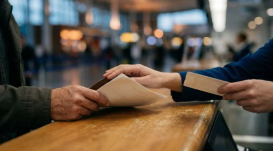 Voyageur en situation d'urgence obtenant son billet de retour pour la France