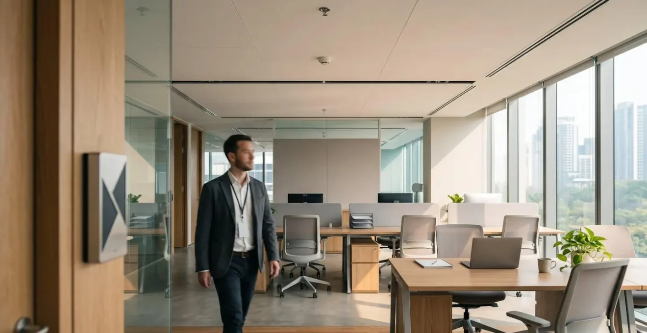 Environnement professionnel moderne mettant en évidence les éléments de sécurité et de conformité pour la protection des salariés et du matériel
