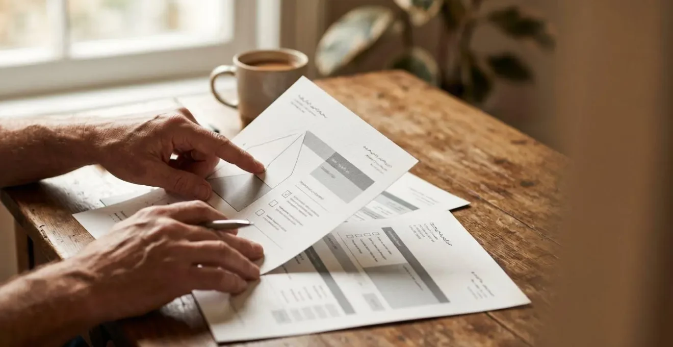 Une personne analysant attentivement des documents médicaux et devis d'assurance santé sur une table, avec des éléments financiers illustrant la transparence des remboursements