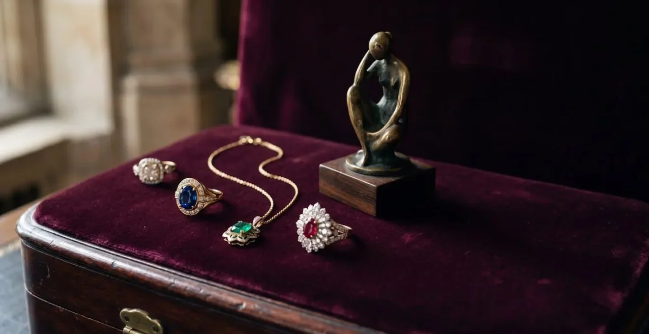 Collection de bijoux précieux et d'œuvres d'art dans un environnement sécurisé et élégant