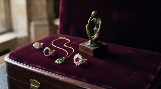 Collection de bijoux précieux et d'œuvres d'art dans un environnement sécurisé et élégant