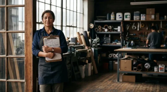 Dirigeant de petite entreprise face à une situation de crise majeure dans ses locaux professionnels