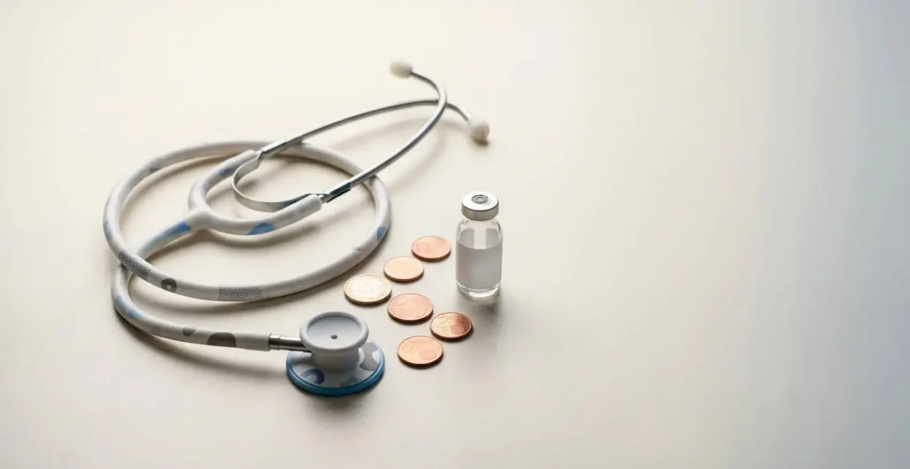 Composition minimaliste montrant des éléments symboliques liés aux soins de santé et aux économies sur les frais médicaux