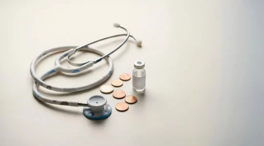 Composition minimaliste montrant des éléments symboliques liés aux soins de santé et aux économies sur les frais médicaux